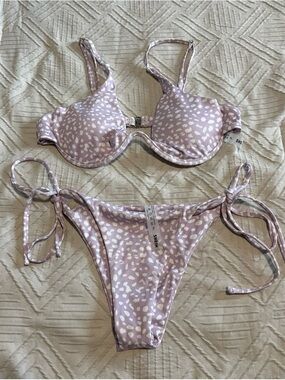 NWOT SHEIN Lilac Ribbed Printed Bikini Set XL Tie Side Swimsuit